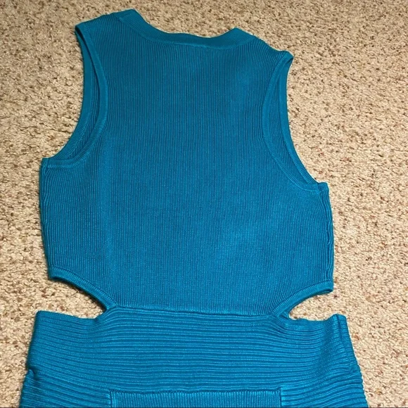 Guess cutout bodycon rib sleeveless dress size XS teal blue cocktail club - Picture 10 of 16